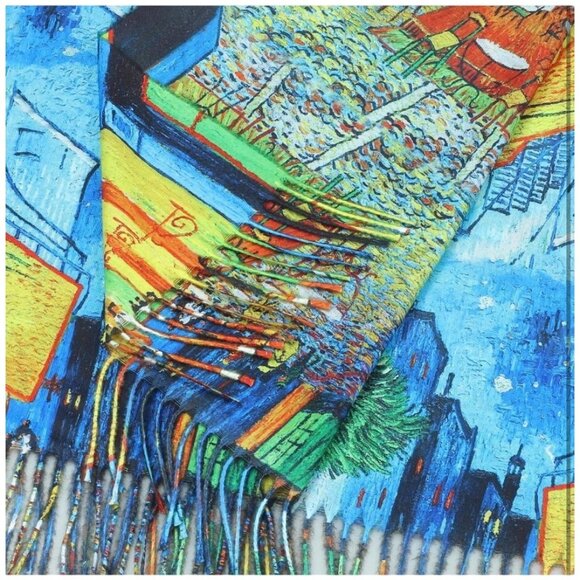 Van Gogh-Inspired Multicolor Scarf With Fringe - Picture 7 of 7